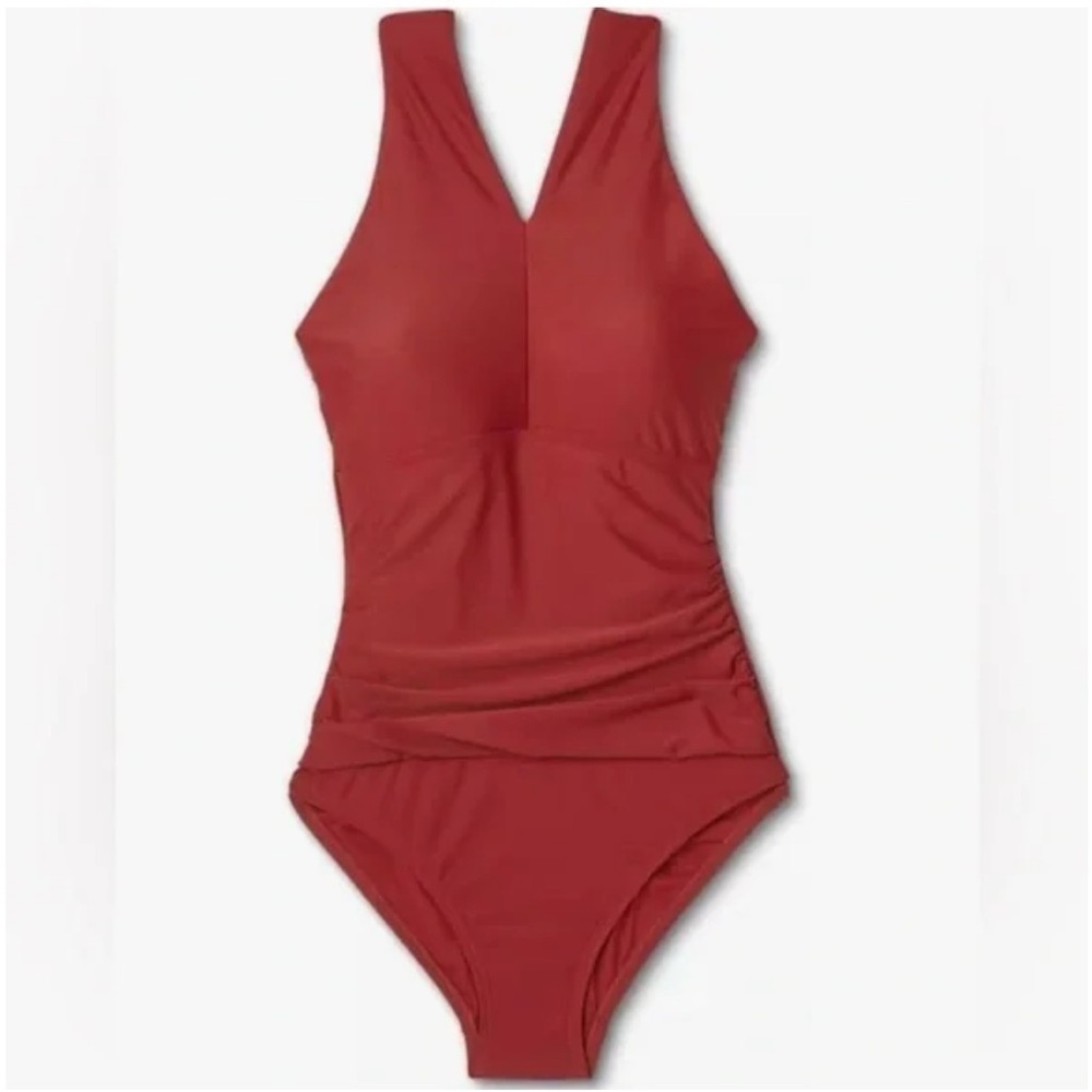 Kona sol women’s medium 8 10 one piece bathing suit full coverage deep red NWT